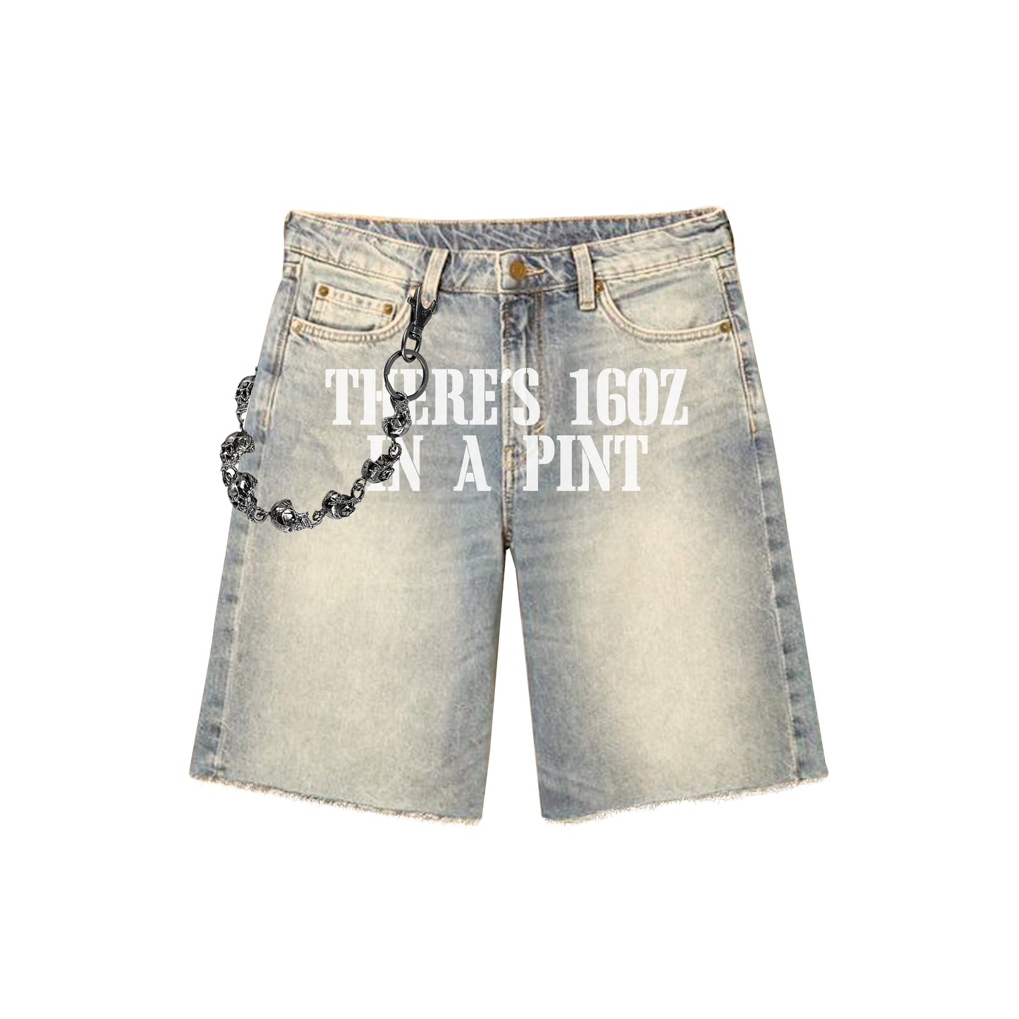 Styrofoam Denim Jorts ‘Comes with Skull Wallet Chain & Socks’Custom Belt Tag