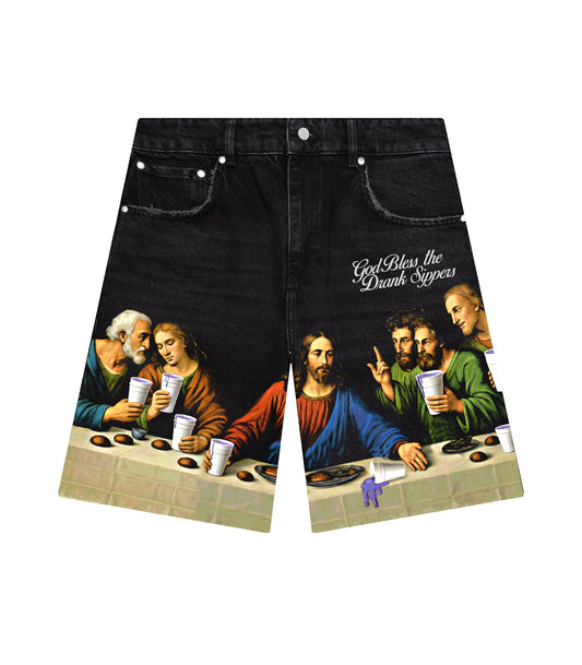 GoD Bless The Sippers Jorts’ Comes with Cross Wallet Chain & Socks.