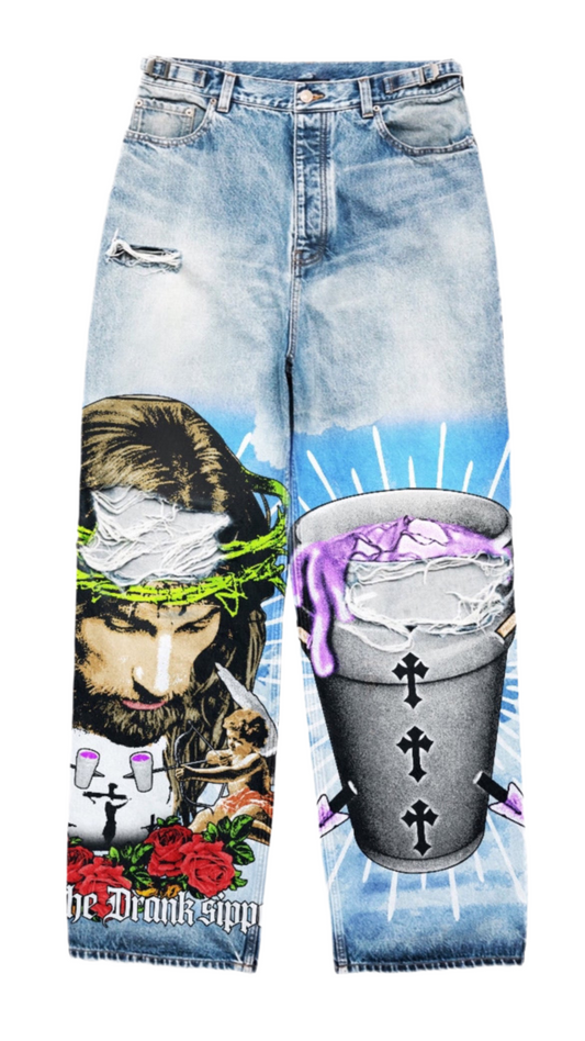 Bless The Sippers Denim (Comes  Free Pair of Socks